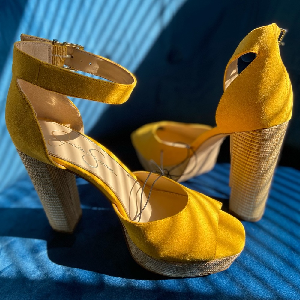 Jessica Simpson sunflower yellow chunky heels